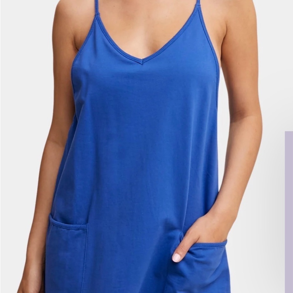 Listicle Cobalt Blue Romper Dress with Spaghetti Straps